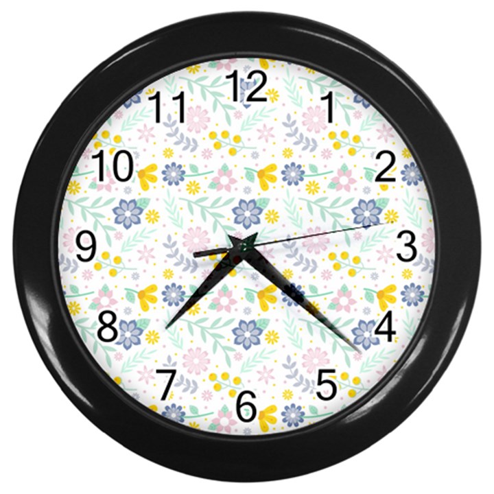 Vintage Spring Flower Pattern  Wall Clocks (Black)