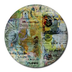 Old Newspaper And Gold Acryl Painting Collage Round Mousepads by EDDArt