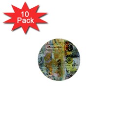 Old Newspaper And Gold Acryl Painting Collage 1  Mini Buttons (10 Pack)  by EDDArt