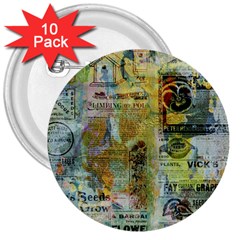 Old Newspaper And Gold Acryl Painting Collage 3  Buttons (10 Pack)  by EDDArt