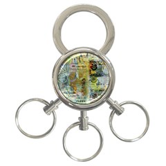 Old Newspaper And Gold Acryl Painting Collage 3-ring Key Chains by EDDArt