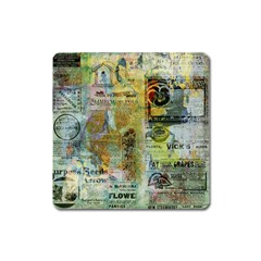 Old Newspaper And Gold Acryl Painting Collage Square Magnet by EDDArt