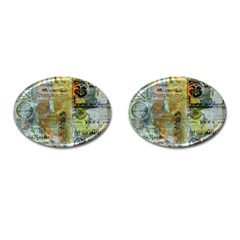 Old Newspaper And Gold Acryl Painting Collage Cufflinks (oval) by EDDArt