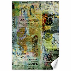 Old Newspaper And Gold Acryl Painting Collage Canvas 12  X 18   by EDDArt