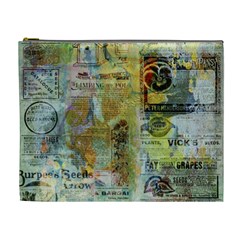 Old Newspaper And Gold Acryl Painting Collage Cosmetic Bag (xl) by EDDArt