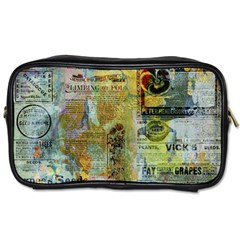 Old Newspaper And Gold Acryl Painting Collage Toiletries Bags by EDDArt