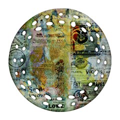 Old Newspaper And Gold Acryl Painting Collage Ornament (round Filigree) by EDDArt