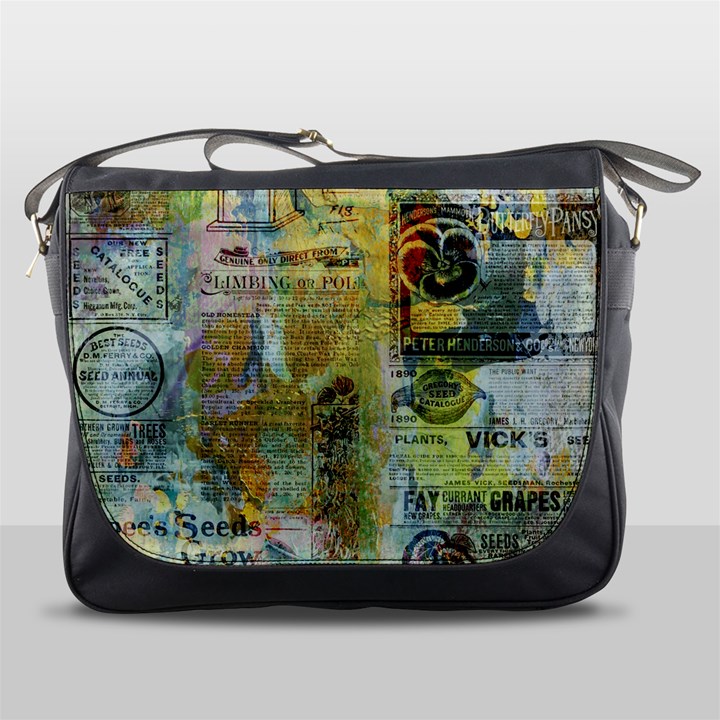 Old Newspaper And Gold Acryl Painting Collage Messenger Bags