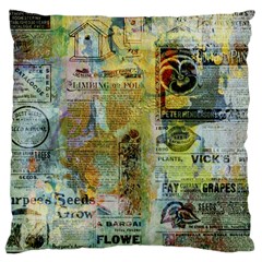 Old Newspaper And Gold Acryl Painting Collage Large Cushion Case (one Side) by EDDArt