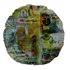 Old Newspaper And Gold Acryl Painting Collage Large 18  Premium Round Cushions by EDDArt