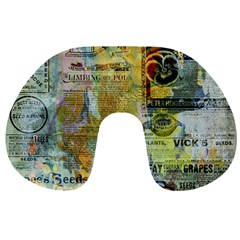 Old Newspaper And Gold Acryl Painting Collage Travel Neck Pillows by EDDArt