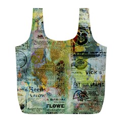 Old Newspaper And Gold Acryl Painting Collage Full Print Recycle Bags (l)  by EDDArt