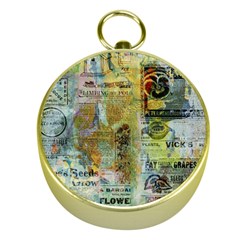 Old Newspaper And Gold Acryl Painting Collage Gold Compasses by EDDArt