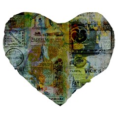 Old Newspaper And Gold Acryl Painting Collage Large 19  Premium Flano Heart Shape Cushions by EDDArt