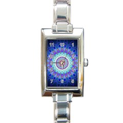 Power Flower Mandala   Blue Cyan Violet Rectangle Italian Charm Watch by EDDArt