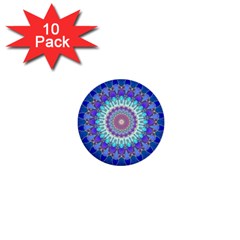 Power Flower Mandala   Blue Cyan Violet 1  Mini Buttons (10 Pack)  by EDDArt