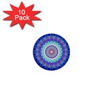 Power Flower Mandala   Blue Cyan Violet 1  Mini Buttons (10 pack)  Front