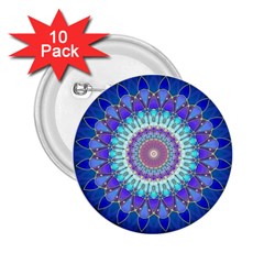 Power Flower Mandala   Blue Cyan Violet 2 25  Buttons (10 Pack)  by EDDArt