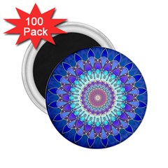 Power Flower Mandala   Blue Cyan Violet 2 25  Magnets (100 Pack)  by EDDArt