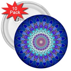 Power Flower Mandala   Blue Cyan Violet 3  Buttons (10 Pack)  by EDDArt