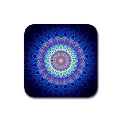 Power Flower Mandala   Blue Cyan Violet Rubber Square Coaster (4 Pack)  by EDDArt