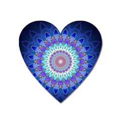 Power Flower Mandala   Blue Cyan Violet Heart Magnet by EDDArt