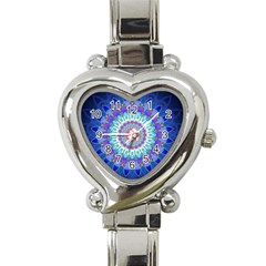 Power Flower Mandala   Blue Cyan Violet Heart Italian Charm Watch by EDDArt