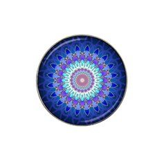 Power Flower Mandala   Blue Cyan Violet Hat Clip Ball Marker by EDDArt