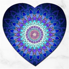 Power Flower Mandala   Blue Cyan Violet Jigsaw Puzzle (heart) by EDDArt