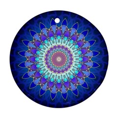 Power Flower Mandala   Blue Cyan Violet Round Ornament (two Sides) by EDDArt