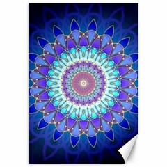 Power Flower Mandala   Blue Cyan Violet Canvas 12  X 18   by EDDArt