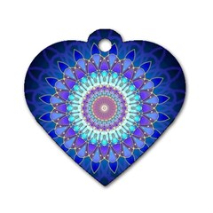 Power Flower Mandala   Blue Cyan Violet Dog Tag Heart (two Sides) by EDDArt