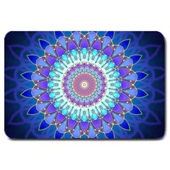 Power Flower Mandala   Blue Cyan Violet Large Doormat  by EDDArt