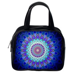 Power Flower Mandala   Blue Cyan Violet Classic Handbags (one Side)