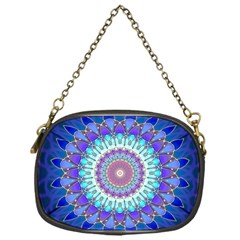 Power Flower Mandala   Blue Cyan Violet Chain Purses (one Side)  by EDDArt