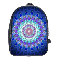 Power Flower Mandala   Blue Cyan Violet School Bags(large)  by EDDArt