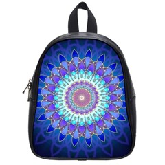 Power Flower Mandala   Blue Cyan Violet School Bags (small)  by EDDArt