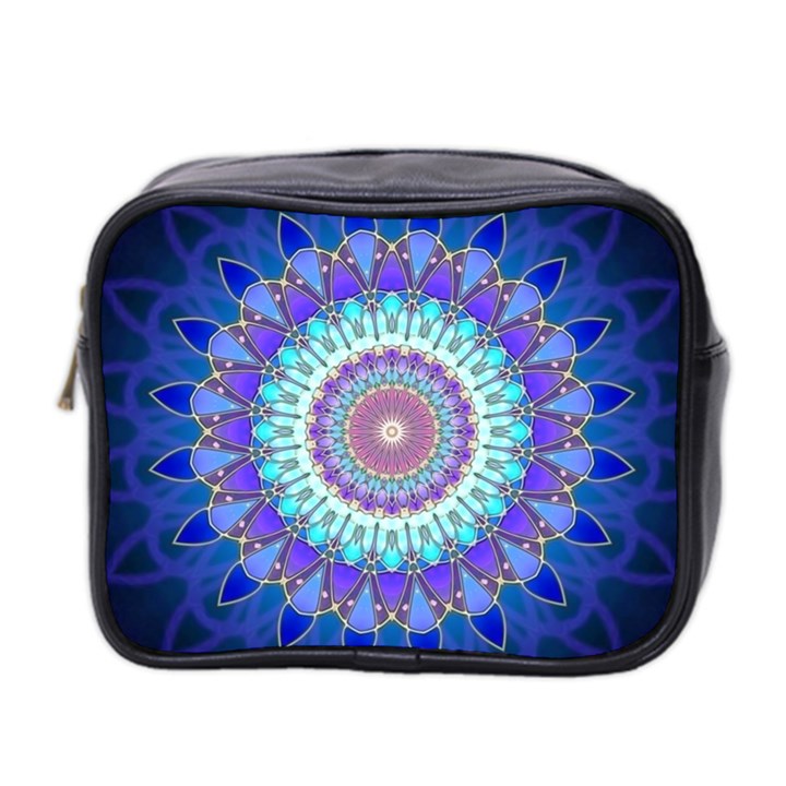 Power Flower Mandala   Blue Cyan Violet Mini Toiletries Bag 2-Side