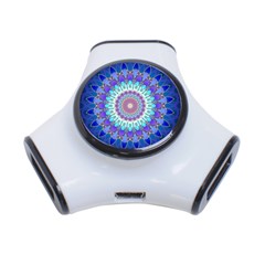 Power Flower Mandala   Blue Cyan Violet 3-port Usb Hub by EDDArt