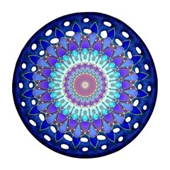 Power Flower Mandala   Blue Cyan Violet Ornament (round Filigree) by EDDArt