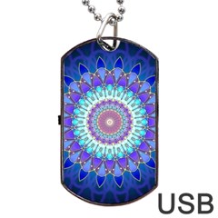 Power Flower Mandala   Blue Cyan Violet Dog Tag Usb Flash (one Side) by EDDArt