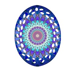 Power Flower Mandala   Blue Cyan Violet Ornament (oval Filigree) by EDDArt