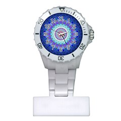 Power Flower Mandala   Blue Cyan Violet Plastic Nurses Watch by EDDArt