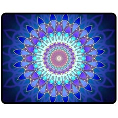 Power Flower Mandala   Blue Cyan Violet Double Sided Fleece Blanket (medium)  by EDDArt