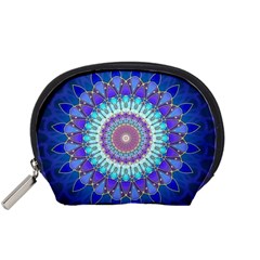 Power Flower Mandala   Blue Cyan Violet Accessory Pouches (small)  by EDDArt