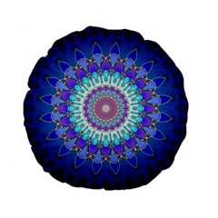 Power Flower Mandala   Blue Cyan Violet Standard 15  Premium Flano Round Cushions by EDDArt