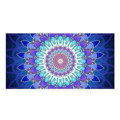 Power Flower Mandala   Blue Cyan Violet Satin Shawl by EDDArt