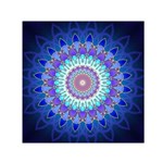 Power Flower Mandala   Blue Cyan Violet Small Satin Scarf (Square) Front