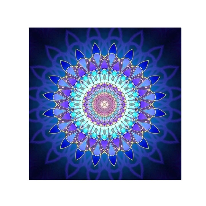 Power Flower Mandala   Blue Cyan Violet Small Satin Scarf (Square)