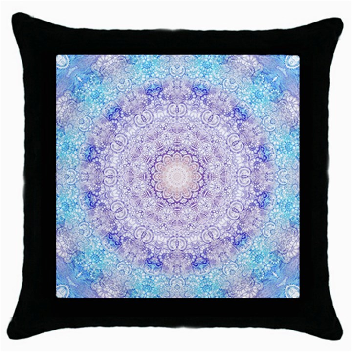 India Mehndi Style Mandala   Cyan Lilac Throw Pillow Case (Black)